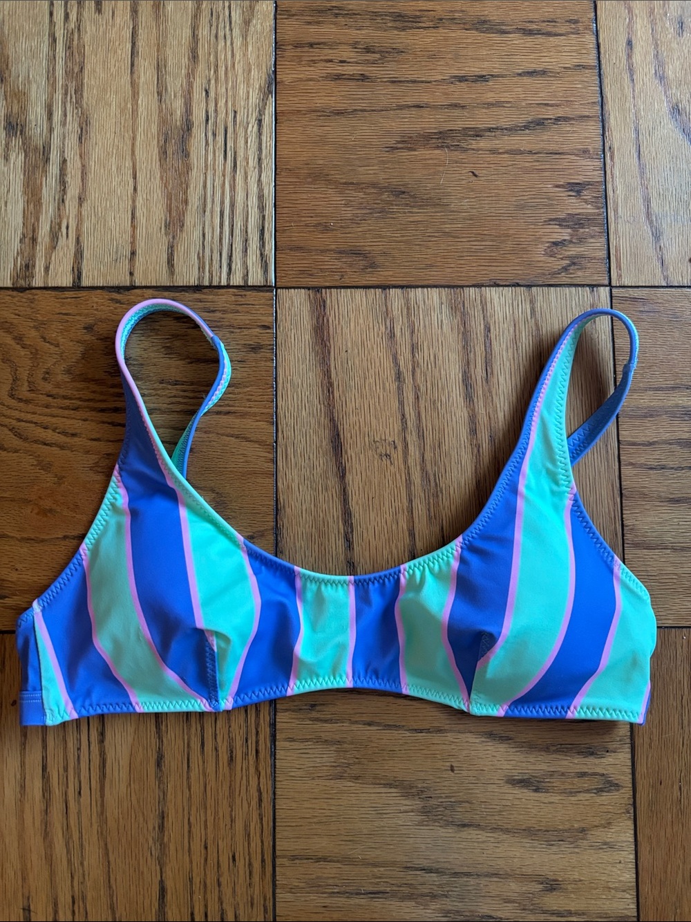 Fabletics Bikini Swim Top Blue & Teal Striped Padded Size Large
